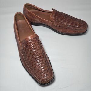 Ecco Loafers Mens Size 12 / 46 Brown Woven Leather Comfort Casual Dress Shoes